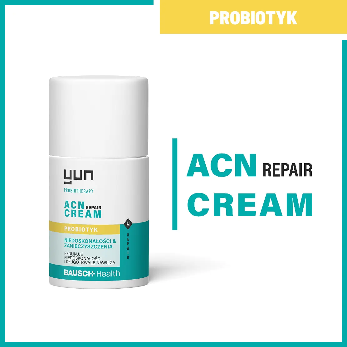 Produkty Yun ACN Wash i ACN Repair Cream trzymane w dłoni.
