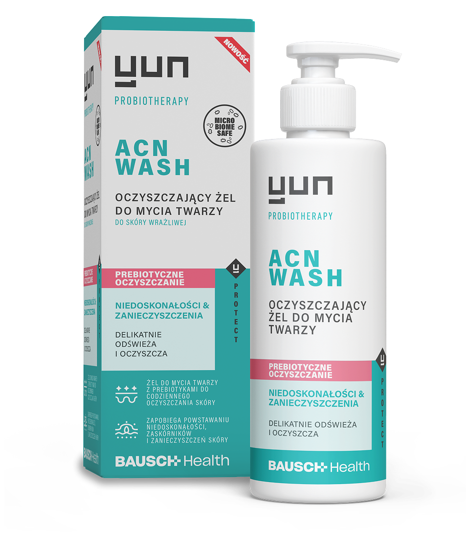 Opakowanie i butelka żelu do mycia twarzy Yun ACN Wash.